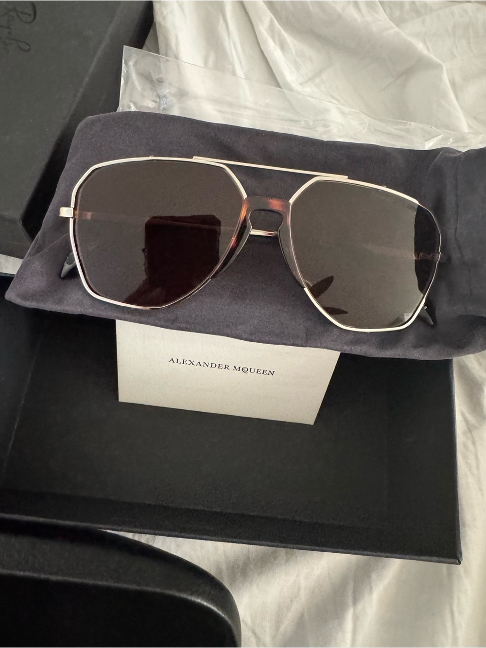 Alexander McQueen Dark Brown Lens Sunglasses with Gold Frame